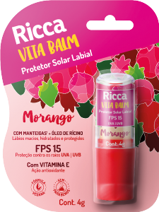 Protetor Solar Labial Ricca Ffs 15 C/ Vitamina C Morango Ref 3788